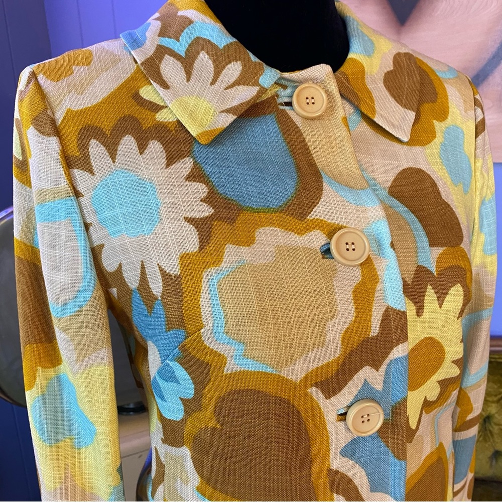 ❌SOLD🏷️Vtg 60s David Crystal Fashion Flower Power Tweed Canvas Jacket and Pencil - Picture 3 of 8